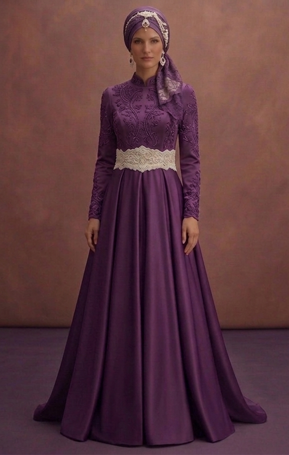 Ivory Belted Muslim Prom Dresses – Structured & Elegant Looks