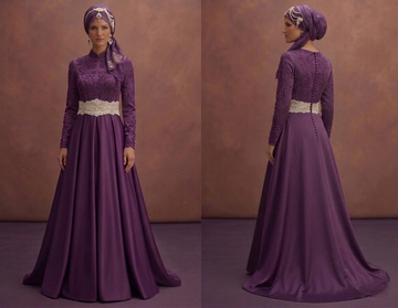 Ivory Belted Muslim Prom Dresses – Structured & Elegant Looks