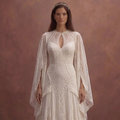 Ivory Boho Lace Wedding Dress with Flowy Sleeves