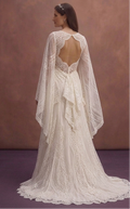 Ivory Boho Lace Wedding Dress with Flowy Sleeves