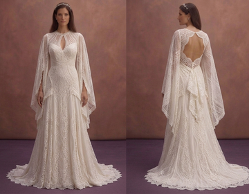 Ivory Boho Lace Wedding Dress with Flowy Sleeves