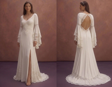 Ivory Boho Wedding Dress with Flowing Bell Sleeves