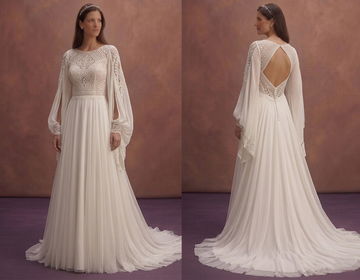 Ivory Boho Wedding Dress with Flowing Sleeve Design