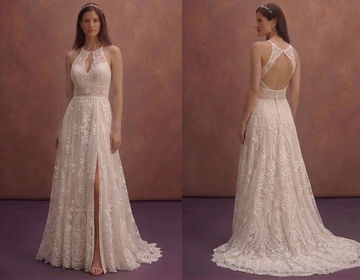 Ivory Boho Wedding Dress with High Waist Design