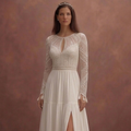 Ivory Boho Wedding Dress with High Waist Flow Design