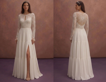 Ivory Boho Wedding Dress with High Waist Flow Design