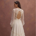 Ivory Boho Wedding Dress with High Waist Flowing Skirt