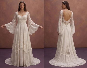Ivory Boho Wedding Dress with Romantic Bell Sleeve Style