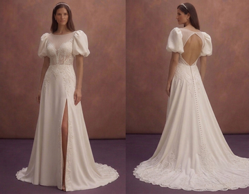 Ivory Bridal Dress with Long Train and Open Back
