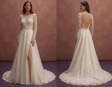 Ivory Bridal Dress with Long Train and Open Back Elegance