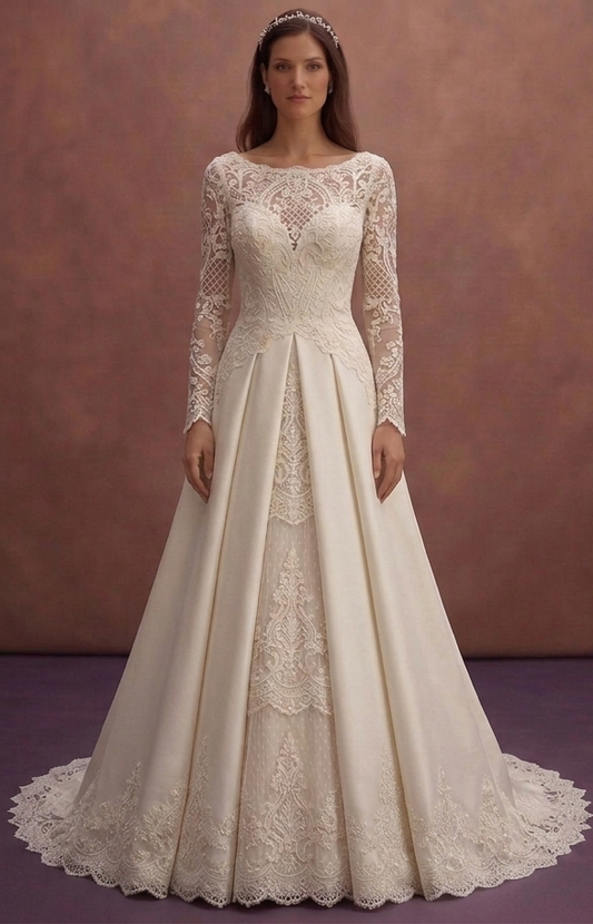 Ivory Bridal Dress with Long Train and Open Back Style