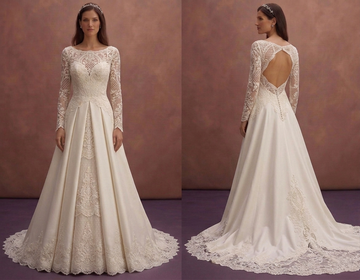 Ivory Bridal Dress with Long Train and Open Back Style