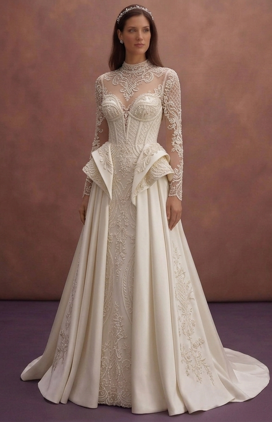 Ivory Bridal Gown with Elegant Structured Waist