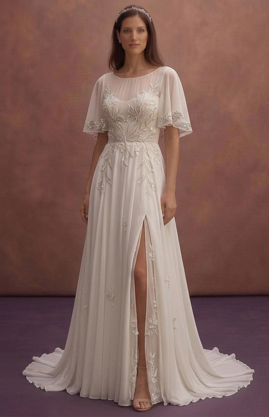 Ivory Chiffon Wedding Dress with Soft Destination Style