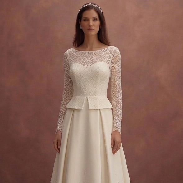 Ivory Court Wedding Dress with Minimal Tea Length Design