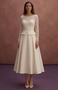 Ivory Court Wedding Dress with Minimal Tea Length Design