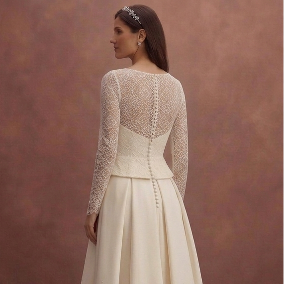 Ivory Court Wedding Dress with Minimal Tea Length Design