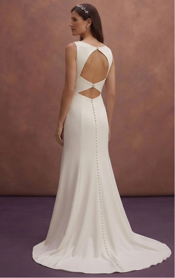 Ivory Crepe Bridal Dress with Minimal Sleeveless Cut