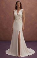 Ivory Crepe Bridal Dress with Minimal Sleeveless Cut