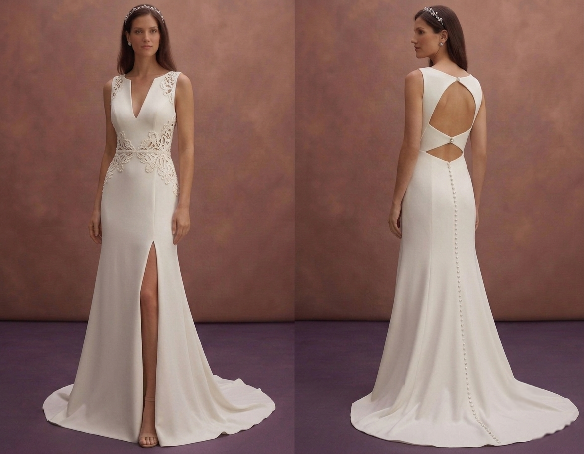 Ivory Crepe Bridal Dress with Minimal Sleeveless Cut