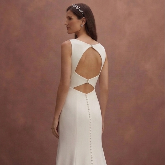 Ivory Crepe Bridal Dress with Minimal Sleeveless Cut