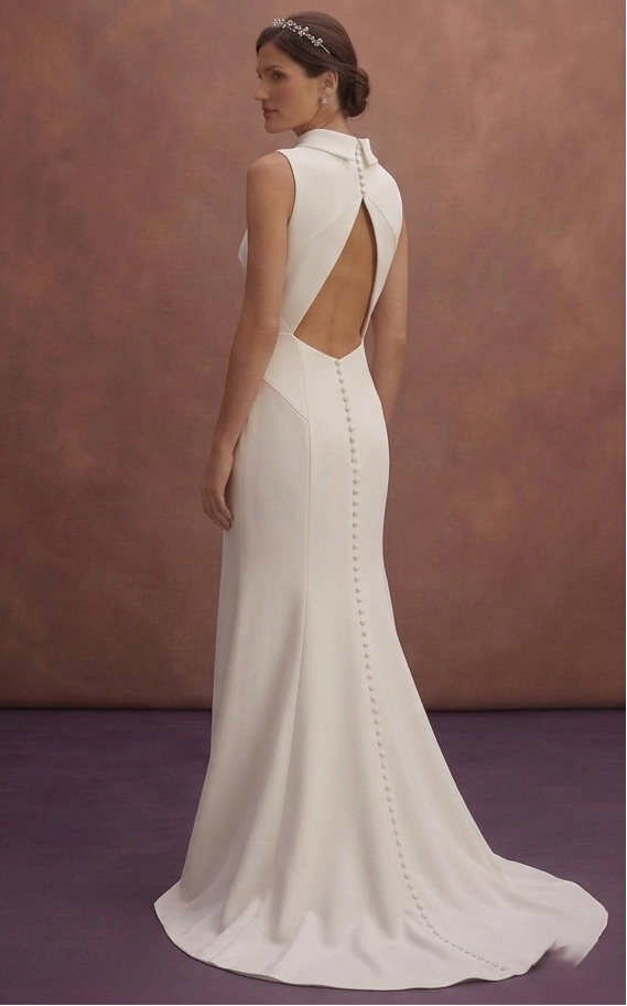 Ivory Crepe Bridal Dress with Sleeveless Minimal Design