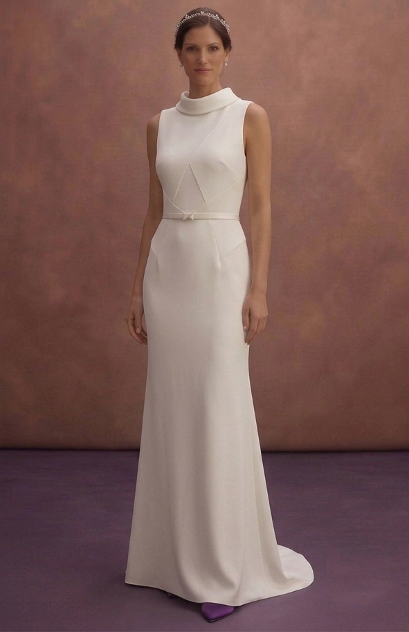 Ivory Crepe Bridal Dress with Sleeveless Minimal Design