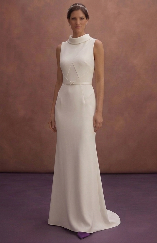 Ivory Crepe Bridal Dress with Sleeveless Minimal Design