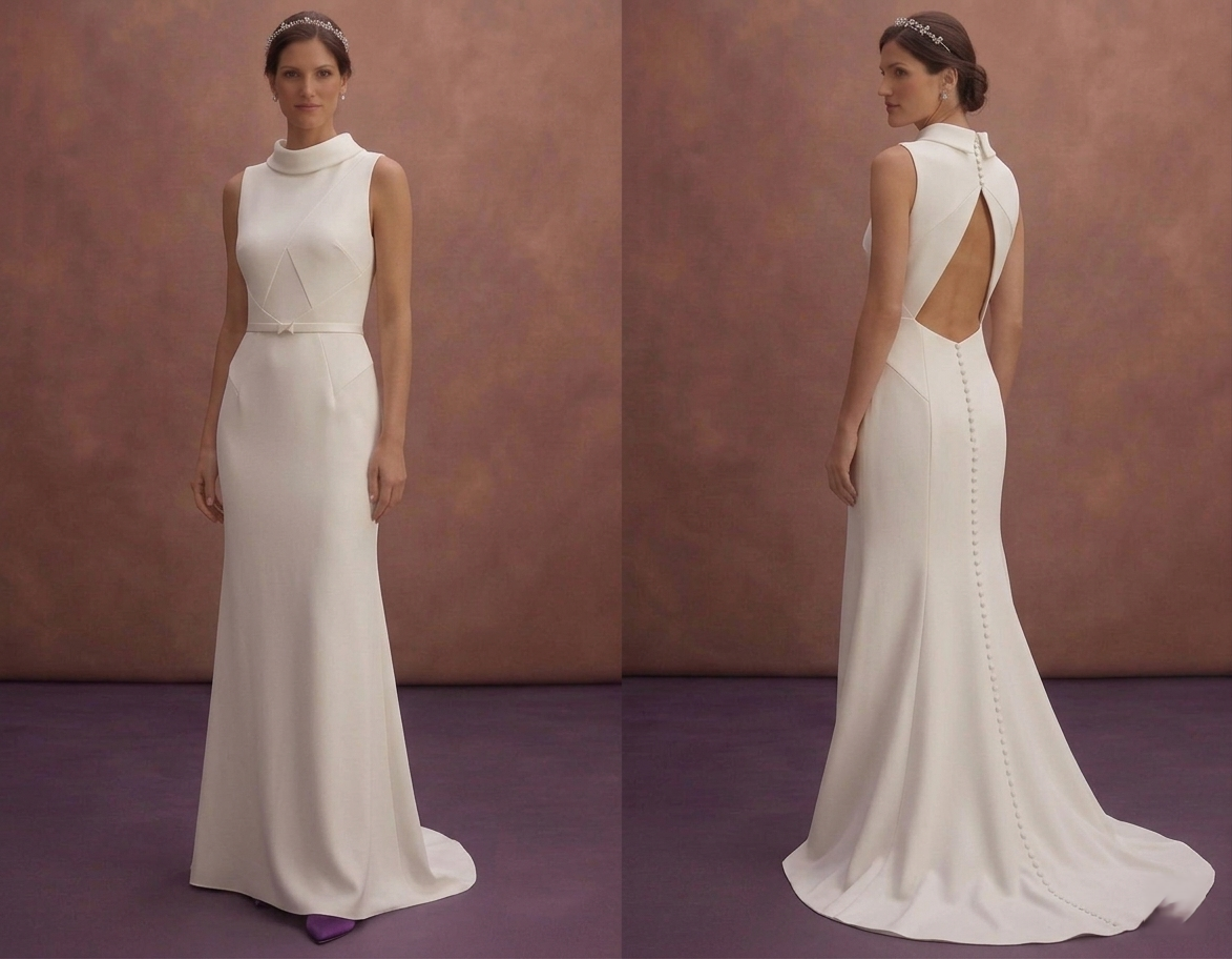 Ivory Crepe Bridal Dress with Sleeveless Minimal Design