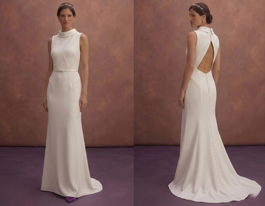Ivory Crepe Bridal Dress with Sleeveless Minimal Design