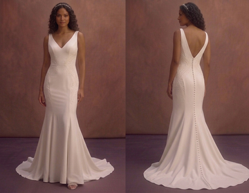 Ivory Crepe Mermaid Wedding Dress with V-Neckline