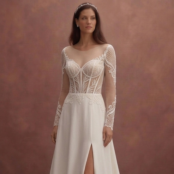 Ivory Elegant Wedding Dress with Sheer Corset Design