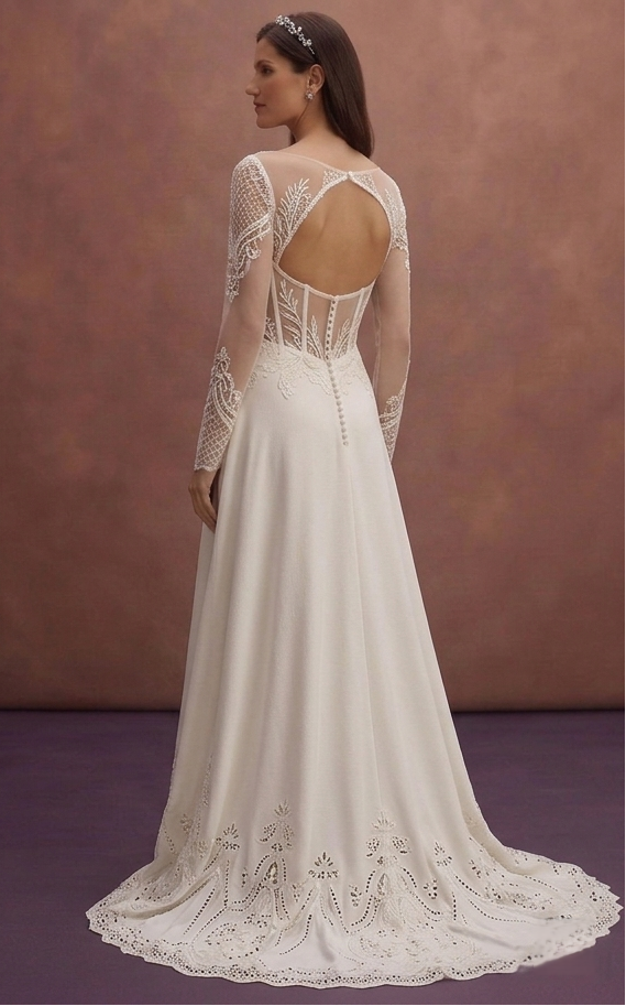 Ivory Elegant Wedding Dress with Sheer Corset Design