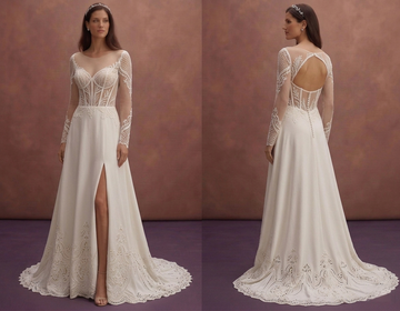 Ivory Elegant Wedding Dress with Sheer Corset Design