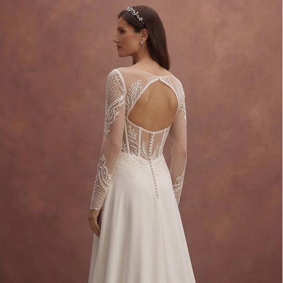 Ivory Elegant Wedding Dress with Sheer Corset Design