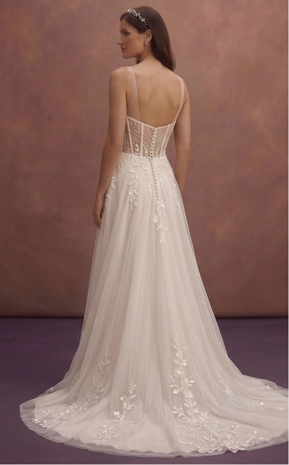 Ivory Elegant Wedding Dress with Sheer Corset Structure