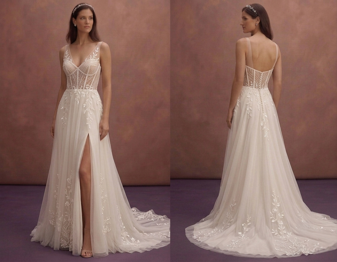 Ivory Elegant Wedding Dress with Sheer Corset Structure