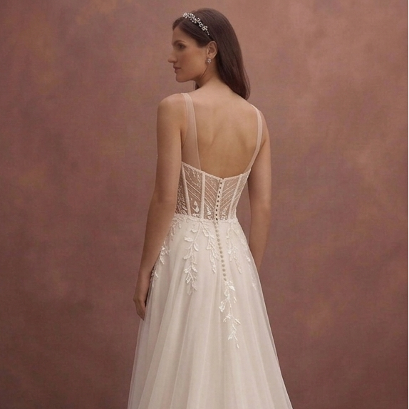 Ivory Elegant Wedding Dress with Sheer Corset Structure