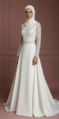 Ivory Hijab Wedding Dress Elegant Modest Bridal Gown Muslim