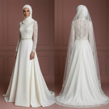 Ivory Hijab Wedding Dress Elegant Modest Bridal Gown Muslim