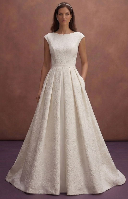 Ivory Jacquard A-Line Wedding Dress with Structured Shape