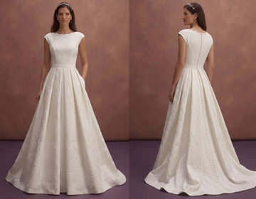 Ivory Jacquard A-Line Wedding Dress with Structured Shape
