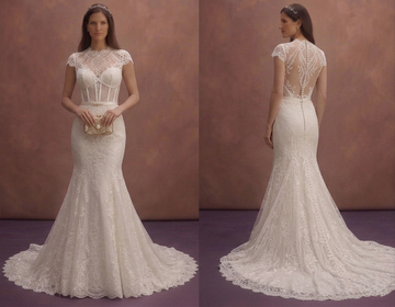 Ivory Lace Fit and Flare Bridal Dress with Long Train