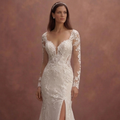 Ivory Lace Fit and Flare Wedding Dress with Cathedral Train