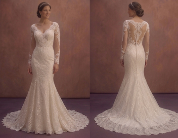 Ivory Lace Fit and Flare Wedding Dress with Train