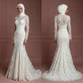 Ivory Lace Mermaid Hijab Wedding Dress – Elegant Modest Style Muslim