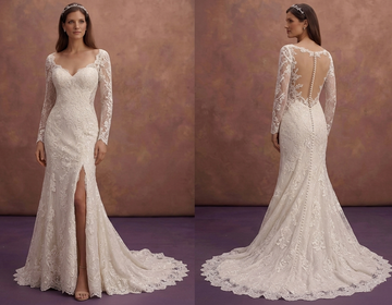 Ivory Lace Mermaid Wedding Dress with Buttoned Back