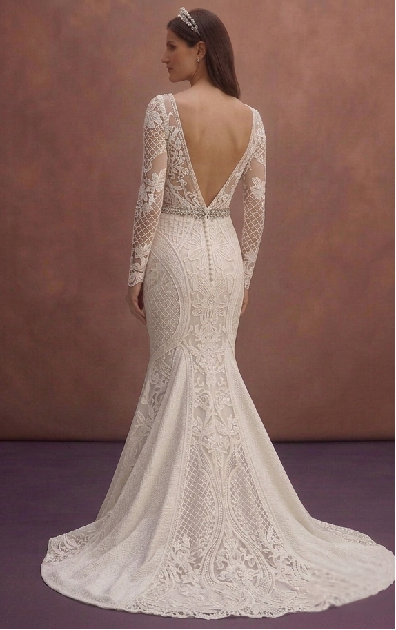 Ivory Lace Mermaid Wedding Dress with Sculpted Silhouette