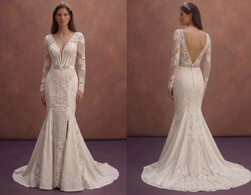 Ivory Lace Mermaid Wedding Dress with Sculpted Silhouette