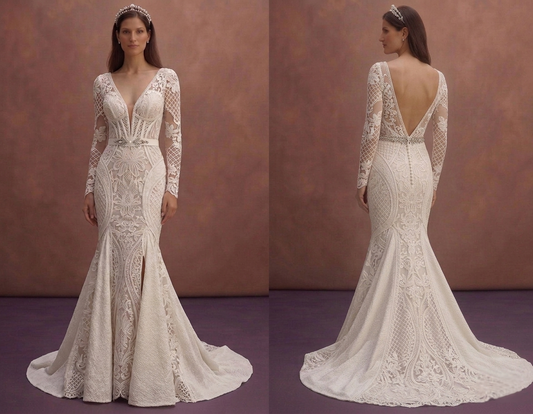 Ivory Lace Mermaid Wedding Dress with Sculpted Silhouette